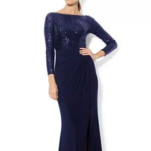 Lauren Ralph Lauren Long-Sleeve Sequined Gown Navy